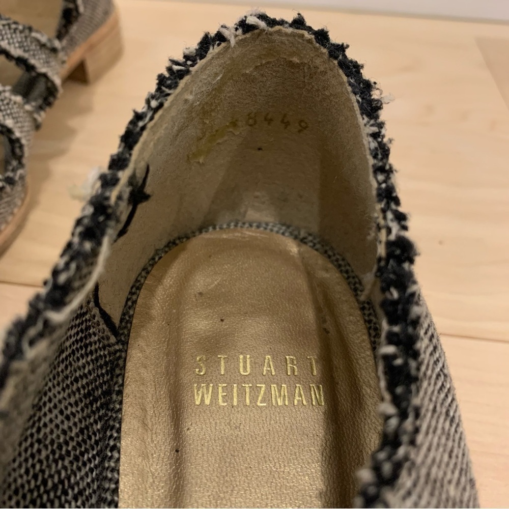 Stuart Weitzman Woven Open Toe Lace-Up Flats Sandals Boho Linen Burlap - Picture 7 of 9